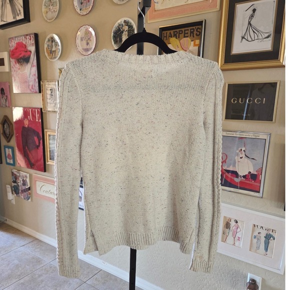 Hollister Y2K Cream Speckled Cable Knit Sweater XS Long Sleeve Crew Neck - Picture 5 of 6